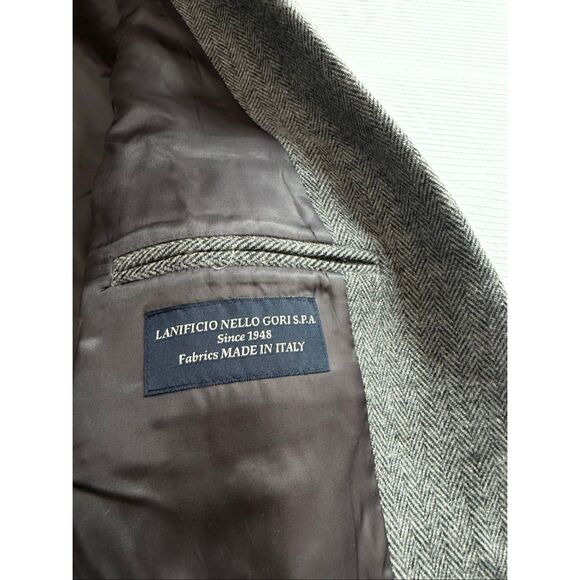 Quince Grey Herringbone Italian Wool Lanificio Nello Gori Blazer Jacket Sz Large - Picture 4 of 12